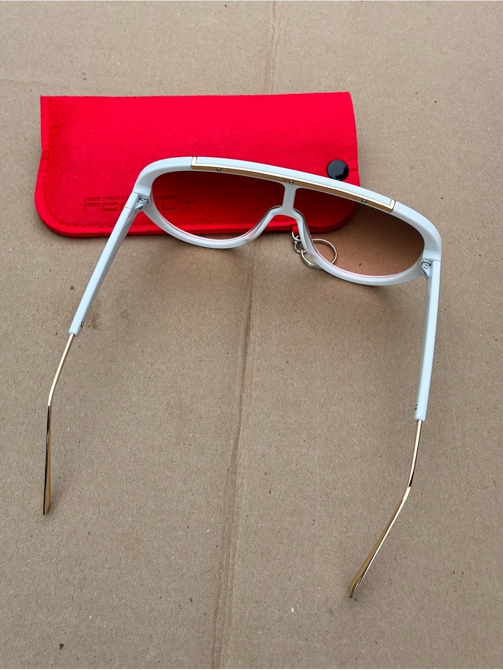 White Frame Brown Lens Men's Sunglasses with Red Case - Picture 2 of 2